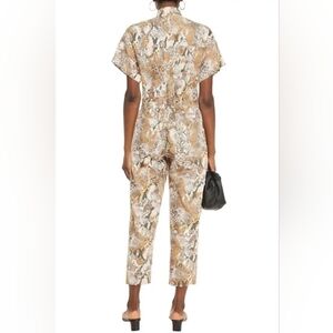 enza costa Cropped Snake-Print Cotton Jumpsuit Animal Print sz 3/ L